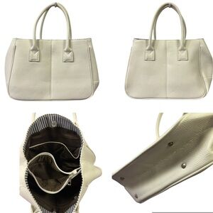 Hoxis White Pebbled Office Lady Handbag Tote Purse 13 x 9.5 x 4.5 inches